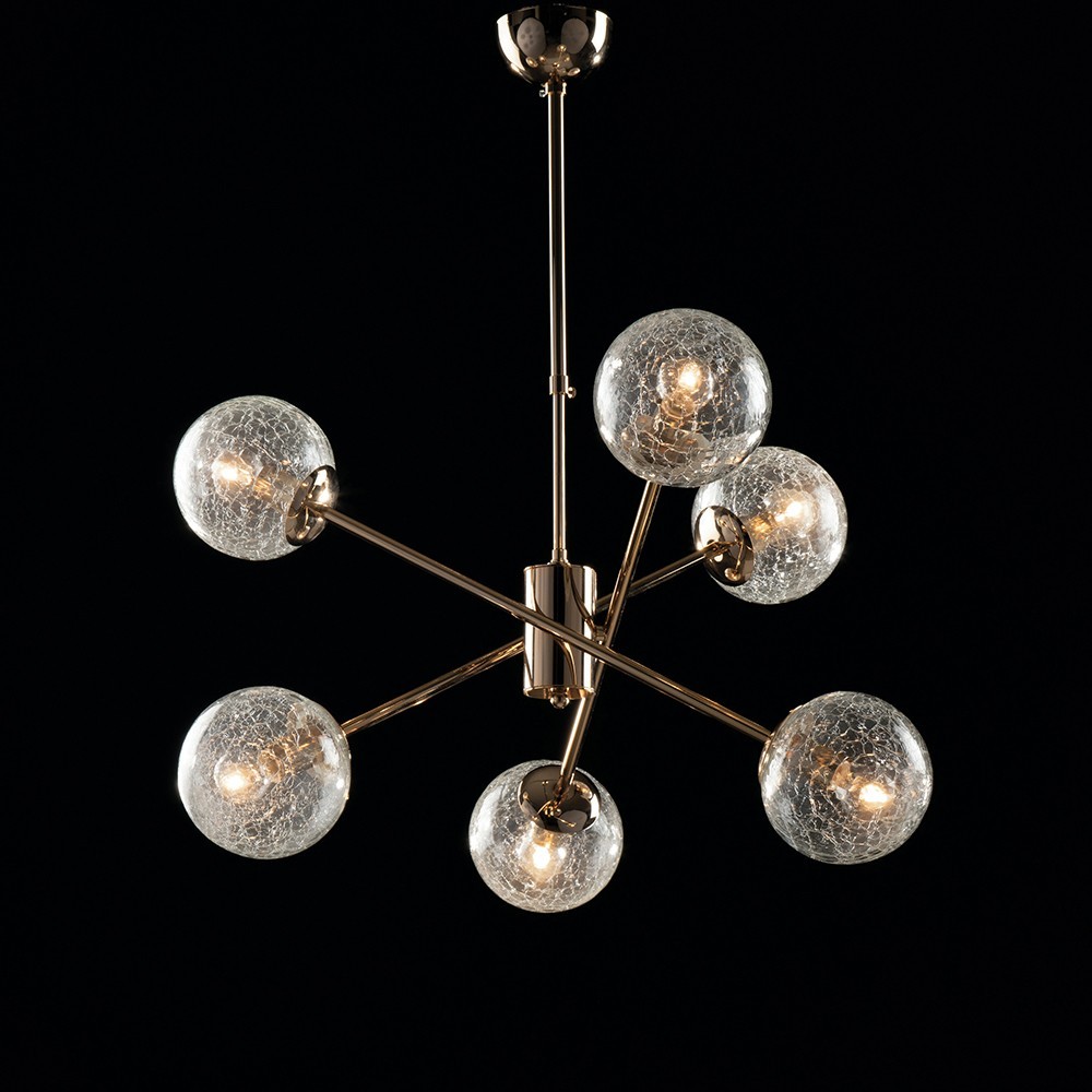 Lampadario Salone 6 Luci Design Moderno Elegante Oro Sfere Vetro Tresor