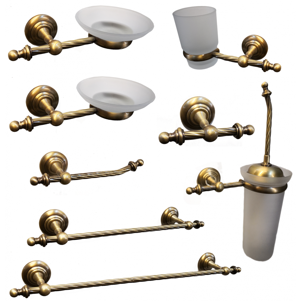 Set accessori bagno stile classico 8 pezzi in ottone bronzato luxy